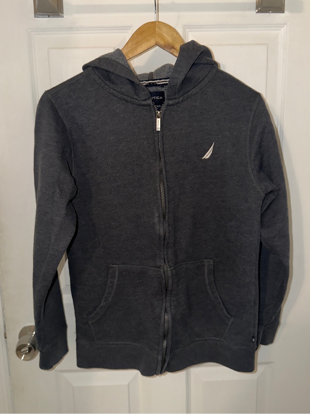 Nautica Charcoal Gray Full-Zip Hooded Sweater